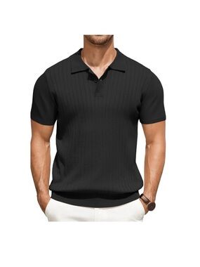 NEW Mens Black Ribbed Knit
Polo Shirt Short Sleeve Size 2XL
Golf Minimalist